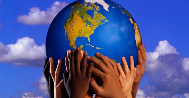 hands on world globe